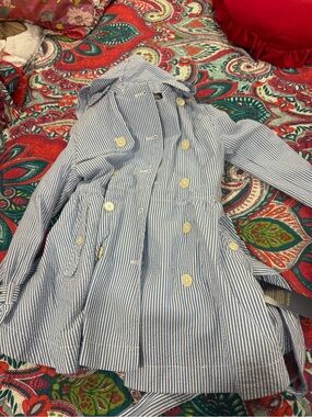 Ralph Lauren Blue & White Striped Kids Trench Coat